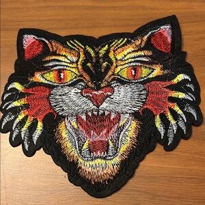 Fierce Cat Embroidered Patch - Multicolor